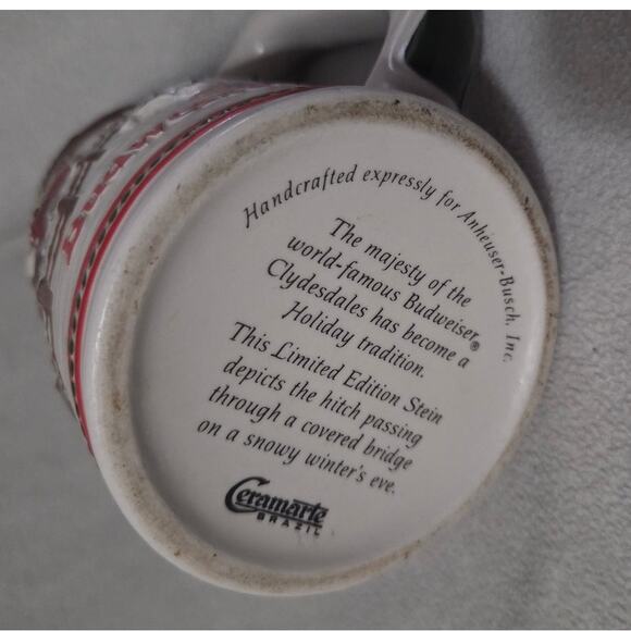 Budweiser Clydesdale Ceramarte Christmas Holiday Stein Mug Covered Bridge 1984 - Picture 7 of 8